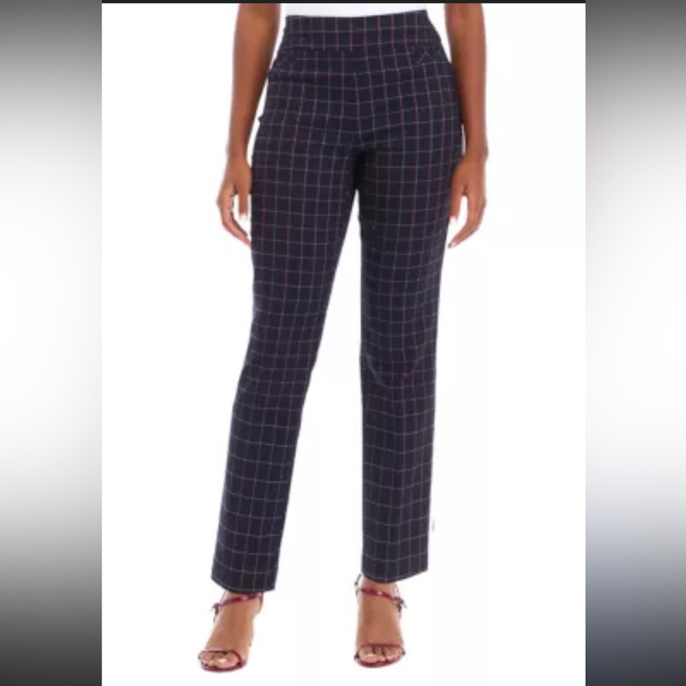 New Directions Navy Plaid Straight Leg Pants size small NWT